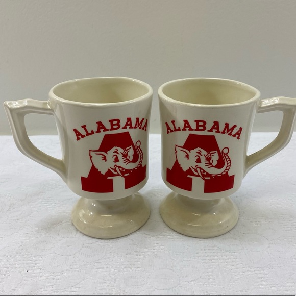 Other - Vintage Alabama Crimson Tide Pedestal Coffee Mug Pair. Red and White, Elephant